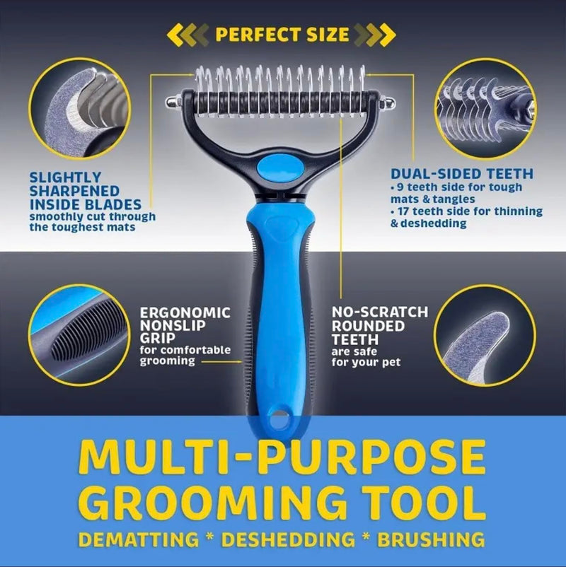 Professional Pet Grooming Brush - Dual Head Dematting and Deshedding Brush for Dogs and Cats, Hair Brush, Dematting Undercoat Rake - PawsPlanet Australia