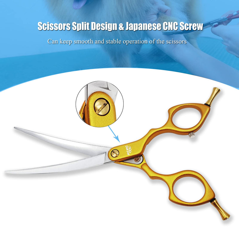 6.5'' Small Curved Dog Grooming Scissors Gold Professional Trimming Shears with Ultra-Lightweight Offset Handle 440C Stainless Steel Pet Scissors for Face and Paws Gold Curved - PawsPlanet Australia