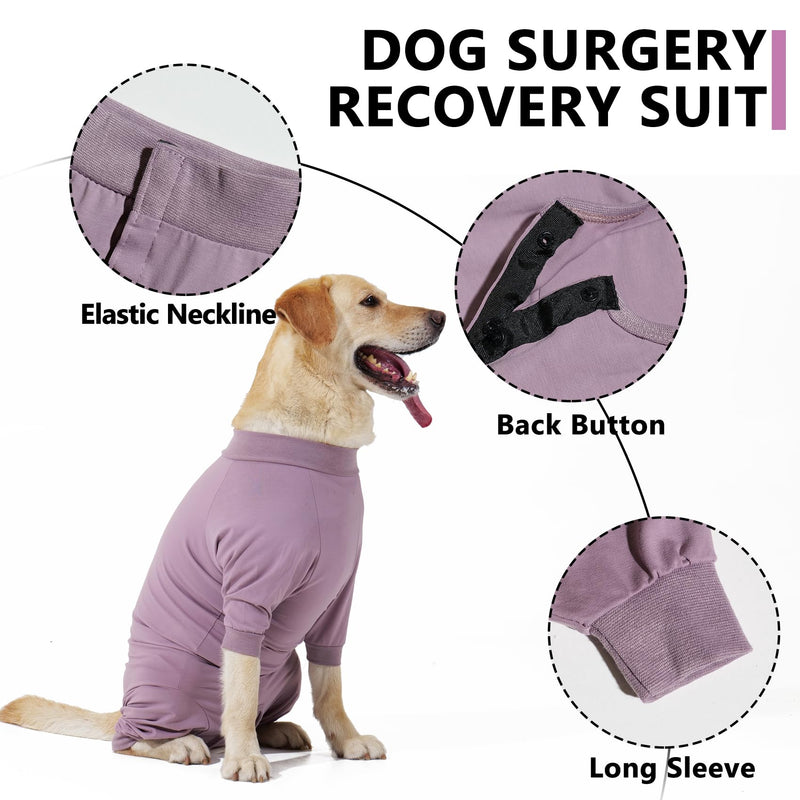 LIANZIMAU Dog Surgery Recovery Suit - Long Sleeve Dog Recovery Suit Female Male Wound Protector Dogs Onesie After Surgery Anti Licking for Medium Large Dogs Pyjamas, Cone E-Collar Alternative Dusty Pink