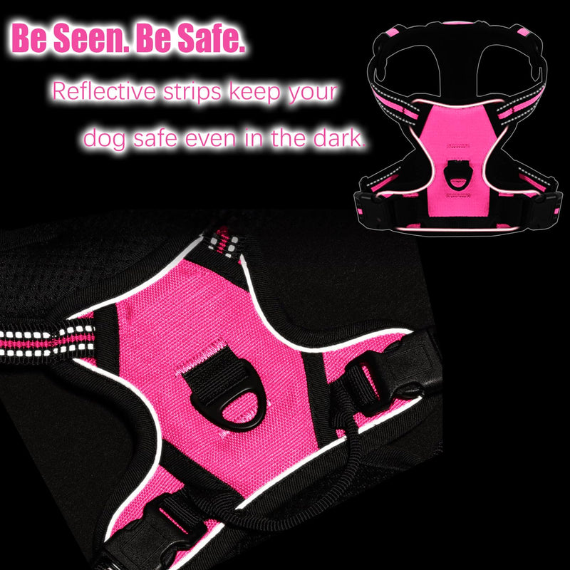 Adjustable No Pull Dog Harness with Easy Control Soft Padded Handle for Large Dogs Reflective Breathable Pet Vest Outdoor Walking Training, Rose Red, Large L (Chest 22-30'', Neck 18-26.5'')
