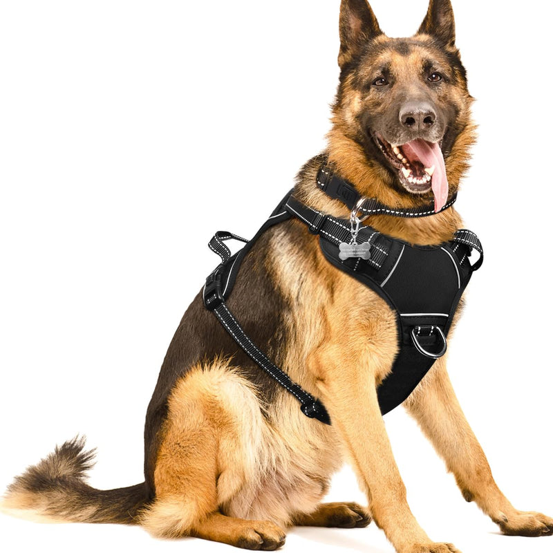 WINSEE Dog/Pet Harnesses No Pull with Dog Collar, Adjustable Reflective Oxford Outdoor Vest, Front/Back Leash Clips for Small, Medium, Large, Extra Large Dogs, Easy Control Handle for Walking X-Large Black