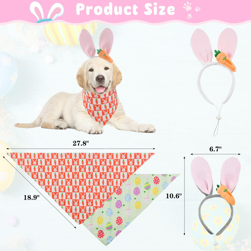 Easter Dog Costumes Set Dog Easter Outfits Bunny Ears Headband with Cute Carrot & Reversible Easter Themed Pattern Bandana Set for Small Middle Large Size Dog (2 Sets) - PawsPlanet Australia