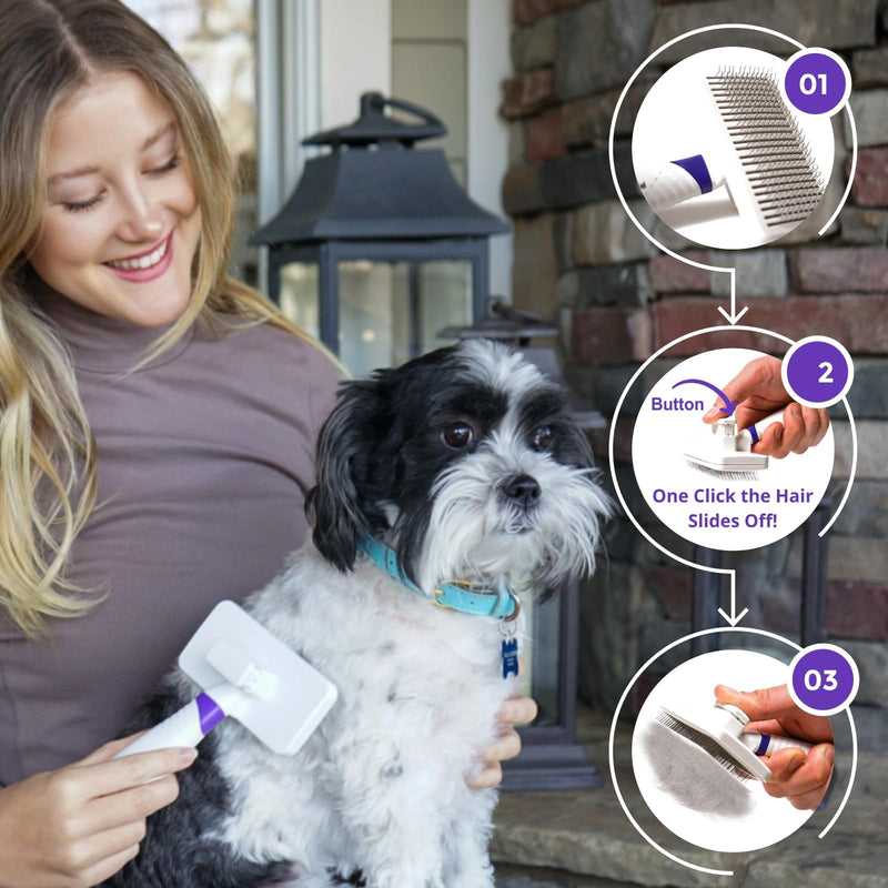Self-Cleaning Gentle Slicker Brush, Sensitive Skin Gentle Dog Brush, for Big Dog and Large Breed, to Remove Loose Hair, Mats, Dirt - Pain Free Grooming - PawsPlanet Australia
