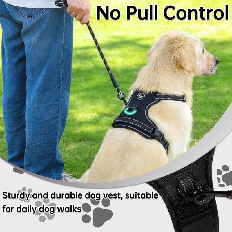 NESTROAD No Pull Dog Harness,Adjustable Oxford Dog Vest Harness with Leash,Reflective No-Choke Pet Harness with Easy Control Soft Handle for Large Dogs(Large,Black) 【L】neck 15-19" chest 19-29" Black