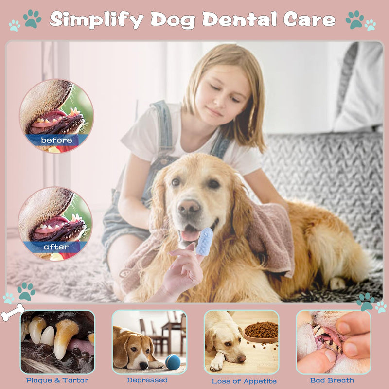 Dog Finger Toothbrush, 4 Pack Heavy Duty Dog Tooth Brushing Kit Soft Silicone Finger Toothbrush for Dogs, Cats (Blue and Pink) (4 Pack) - PawsPlanet Australia
