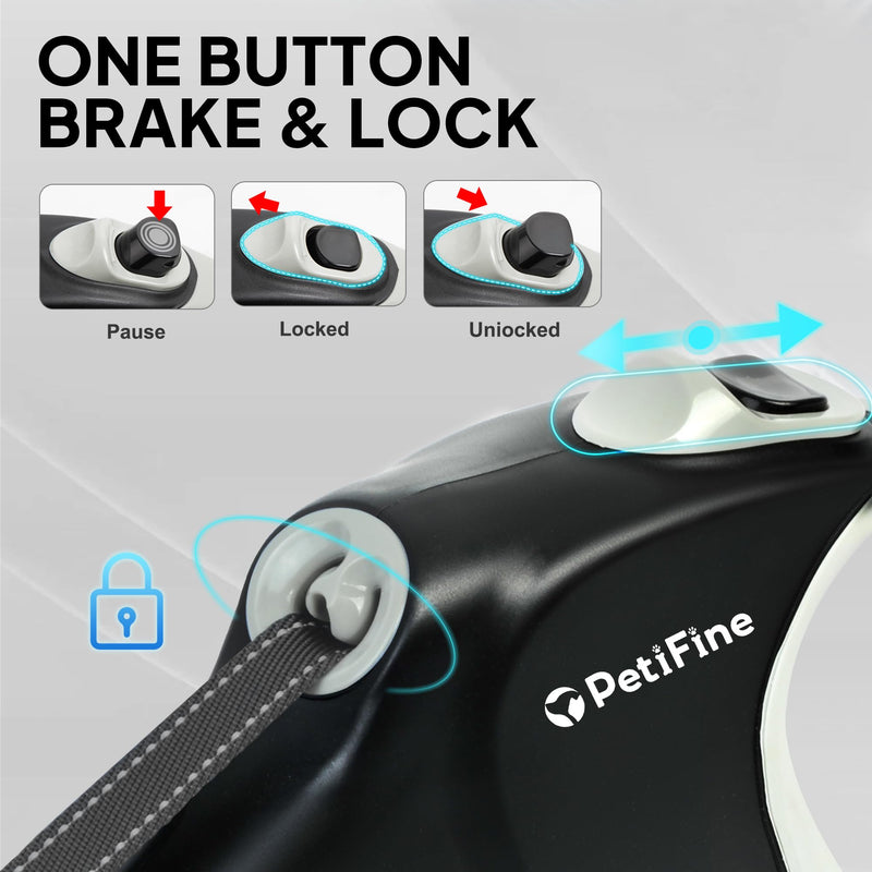PetiFine Upgraded Retractable Dog Leash 26FT, Heavy Duty Pet Walking Lead for Large Dogs up to 110lbs, Anti-Twist Reflective Dog Leash with Anti-Slip Soft Grip, One-Handed Brake Large-26 Feet(Tape)
