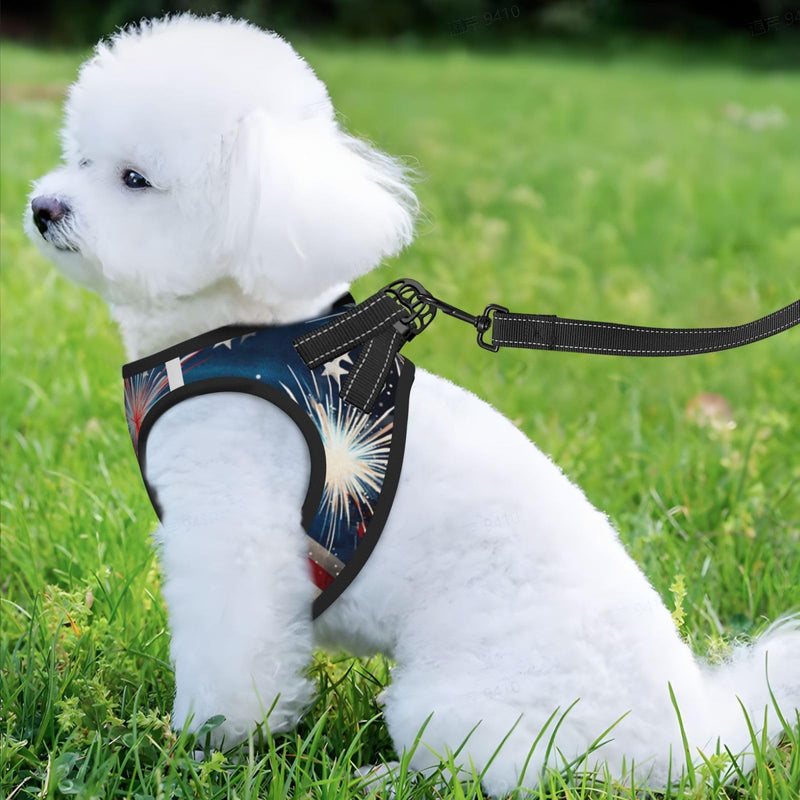 Fireworks Flag Reflective Dog Harness with Leash, Soft Vest Harness for Small Medium Large Dog Puppy Pets (Medium Size) Fireworks Flag - PawsPlanet Australia