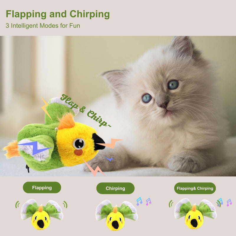 Intelligent Flapping and Chirping Animal Cat Toy, Touch Activated with 3 Modes, Catnip, Rechargeable, Interactive Toy for Indoor Cat Exercise (Parrot) Parrot - PawsPlanet Australia