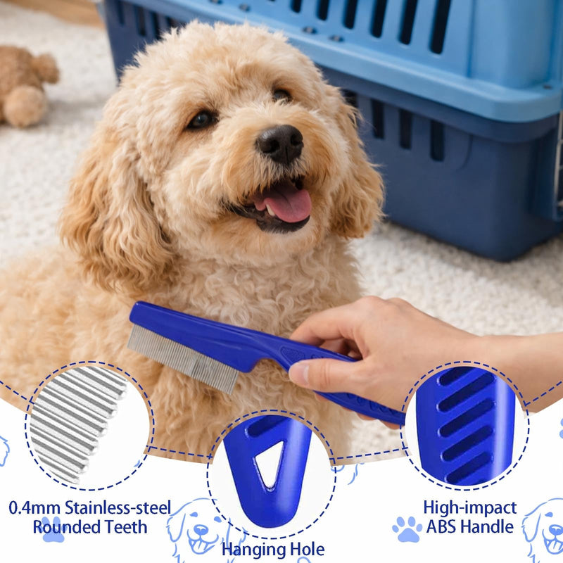 6 Pack Flea Comb for Dogs and Cats, Stainless Steel Pet Grooming Comb Set, Lice Comb, Double-Sided Tear Stain Remover, Dematting and Fine Tooth Combs for Small, Medium and Large Pets blue(6 pack)
