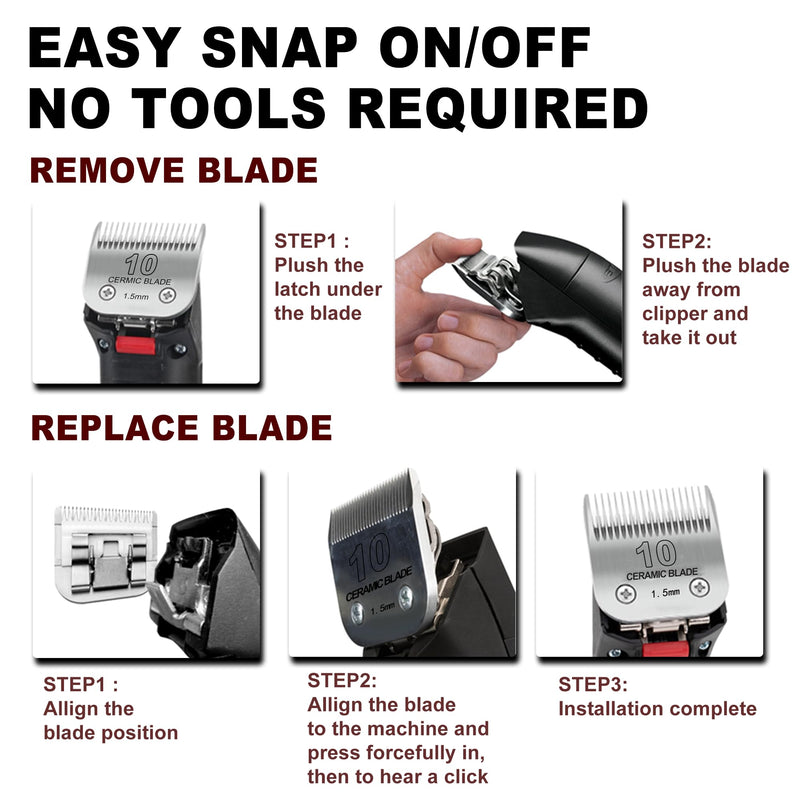 Detachable Pet Clipper Blades Dog Grooming Clipper Replacement Ceramic Blades, Compatible with Andis, Wahl, Oster(Size 10#,Cut Length 1.5mm) 10# (1.5mm) - PawsPlanet Australia