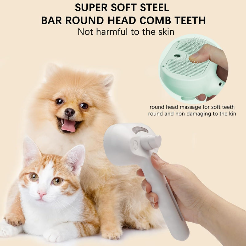 Pet Steam Brush for Cats and Dogs, 3 In 1 Steamy Cat Brush with Release Button and Tank, Anti-Static Pet Spray Hair Removal Comb, Rechargeable Dog Steam Comb for Furry (White) White - PawsPlanet Australia