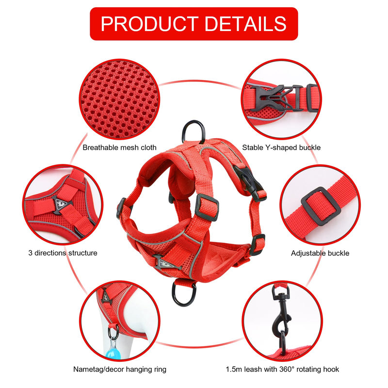 Cat Harness and Leash Set, Upgraded Escape Proof Adjustable Kitten Vest with Lead for Small Cat Outdoor Walking, Soft Breathable Mesh Jacket with Reflective Strips for Dark Night (S, Fresh Red) S