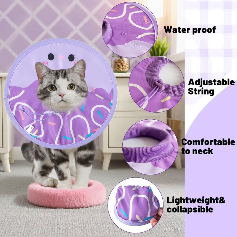 Cat Recovery Collar for Post Surgery,Soft Adjustable Elizabethan Neck Cone Waterproof Lightweight Donut Shape for Cats Small Dogs Kitten Puppy Pet