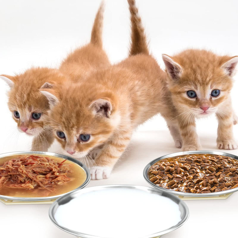 Stainless Steel Cat Dishes for Food and Water Bowls for Small Pets Relief of Whisker Fatigue -2 Sets Shallow Style 6 ounce,2 sets - PawsPlanet Australia