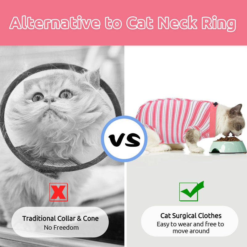 Queenmore Cat Recovery Suit - Post-Surgery Bodysuit, Cone of Shame Alternative for Cats - Anti Licking (Pink, M) Medium Pink