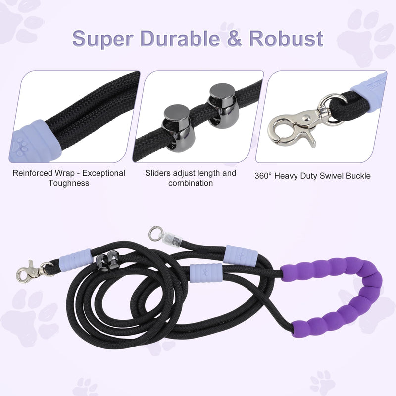 Hands Free Dog Leash, Adjustable Waist Leash with Car Seatbelt & Reflective Strips, for Jogging Hiking, Includes Poop Bag Pack, Black Purple