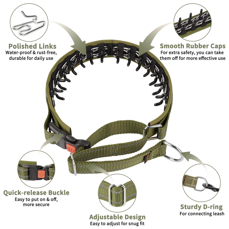 Mayerzon Martingale No Pull Collar for Medium Large Dogs German Shepherd Doberman Pitbull, Patented Anti Pull Correction Dog Collar for Walking Training, Reflective, Adjustable, Hidden(L, Army Green) Large,2.5mm,18.5-23.5"Neck