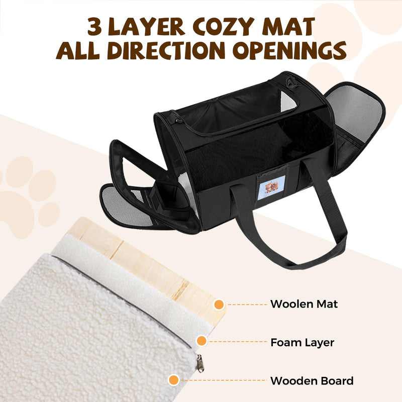 Cat Carrier Soft for Pets Up to 15 Lbs, Cat Travel Bag with Padded Shoulder Strap and Detachable Cat Food Bowl, Pet Dog Carriers for Small Dogs Travel Puppy Carry Airline Approved, Black 17"L x 12"W x 11"H - PawsPlanet Australia