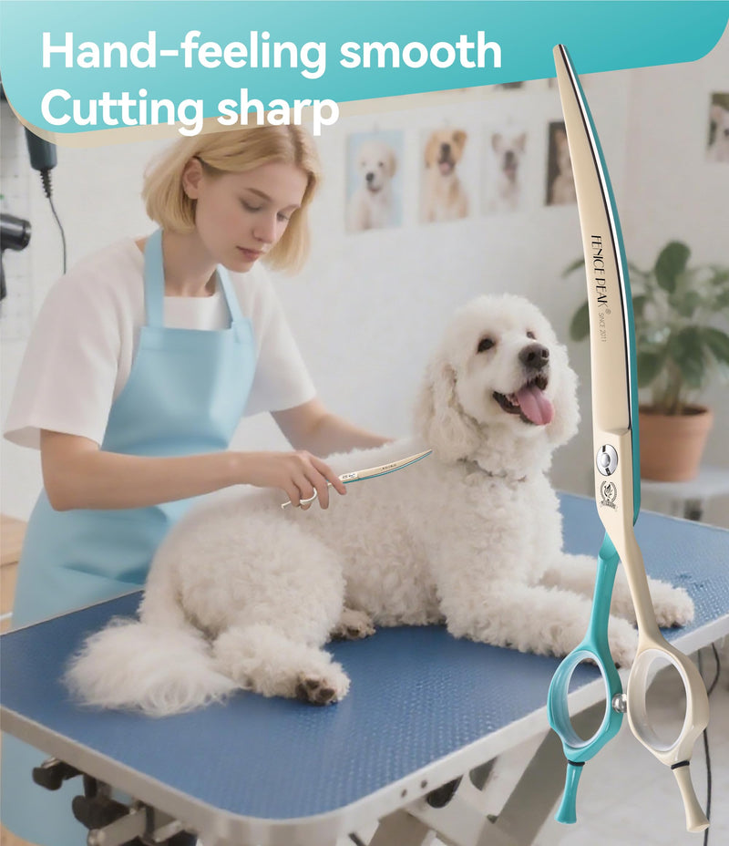 Fenice Peak Curved Dog Grooming Scissors with Coating 440C Stainless Steel, 7 inch Professional Curved Shears Dog Grooming，25 Degree of Curved Blade，Pet Shear for Trimming Face and Paws, Green & White 7" Green&white - PawsPlanet Australia