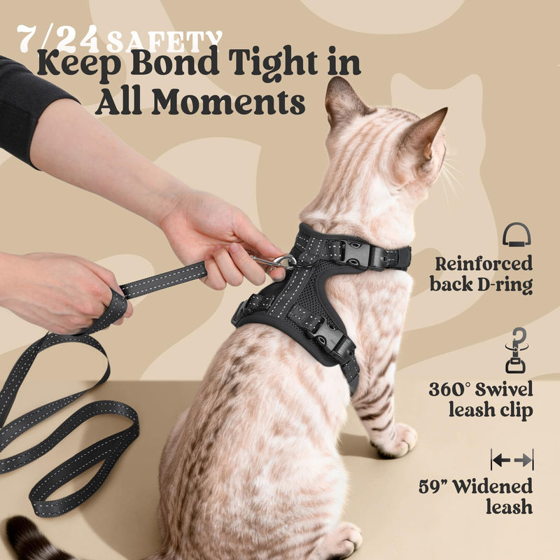 rabbitgoo Cat Harness and Lead Set, Escape Proof Kitten Harness with 3 Adjustable Buckles, Soft Comfortable Cat Vest with Leash, Easy to Wear, Reflective for Safe Outdoor Walking, Small, Black - PawsPlanet Australia