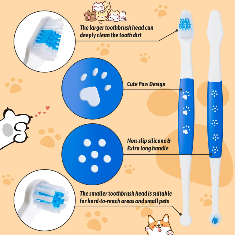Newday Pet Toothbrush for Dogs, Cats, Double Headed Dog Toothbrush with Soft Bristles, Easy Teeth Cleaning, Non Slip Dog Toothbrushes in Bulk (Pack of 3) - PawsPlanet Australia