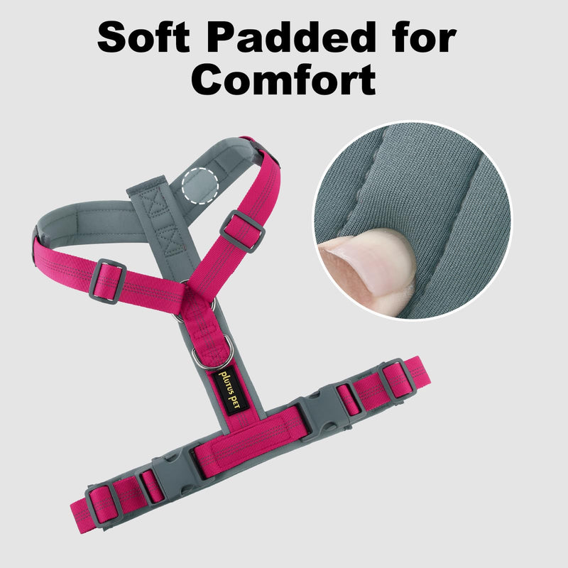 Plutus Pet No Pull Dog Harness, Adjustable Nylon Harness with Soft Padding, Reflective and Heavy Duty Dog Harness for Small, Medium, Large Dogs(Hot Pink, M) Hot Pink - PawsPlanet Australia