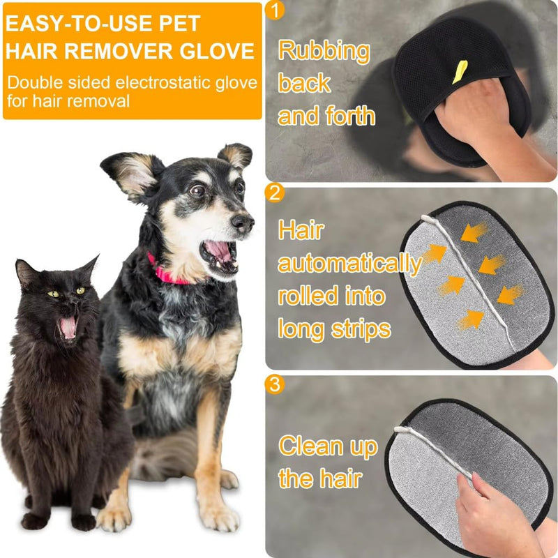 Pet Hair Remover Gloves for Dogs & Cats | Reusable Electrostatic Grooming Glove for Removing Pet Hair | Comfortable, Double-Sided, and Durable for Furniture, Clothes, Carpets & Cars - PawsPlanet Australia