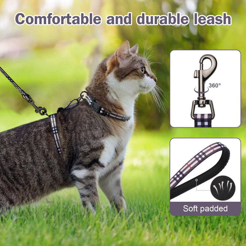 Hikiko Cat Harness and Leash Set Escape Proof Adjustable Walking Travel Soft Kitten Harness for Small Medium Large Cats (Khaki Plaid, M) Khaki Plaid - PawsPlanet Australia
