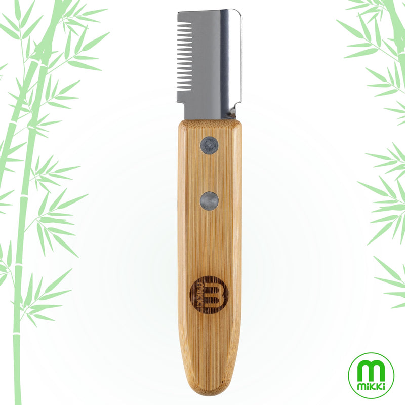 Mikki Bamboo Stripping Knife For Dog Grooming, For Stripping Overgrown Hair from Top Coat, Long Lasting Anti-Rust Blades, Easy Hold Contoured Handle, Coarse Tooth for Wire Coated Dogs