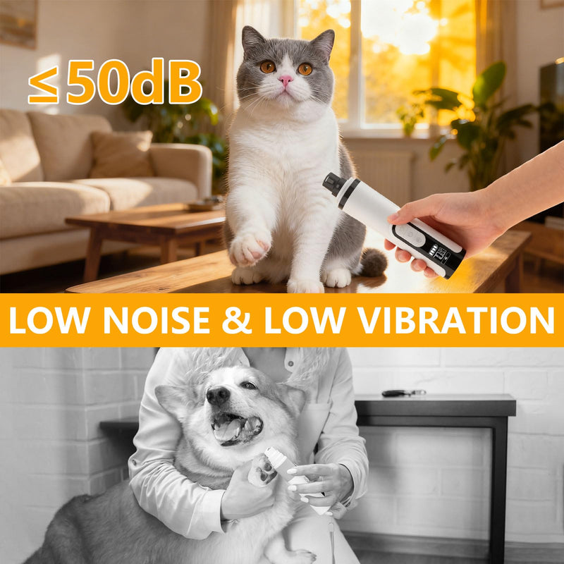 Silent Groom Pro Nail Grinder, Dog Nail Grinder Quiet, Dog Grinder for Dogs Light Painless Clipping With Led & 3 Speeds Rechargeable 2000mAh USB Charging 1+2 Replacement Head for Dog Cat Home Use