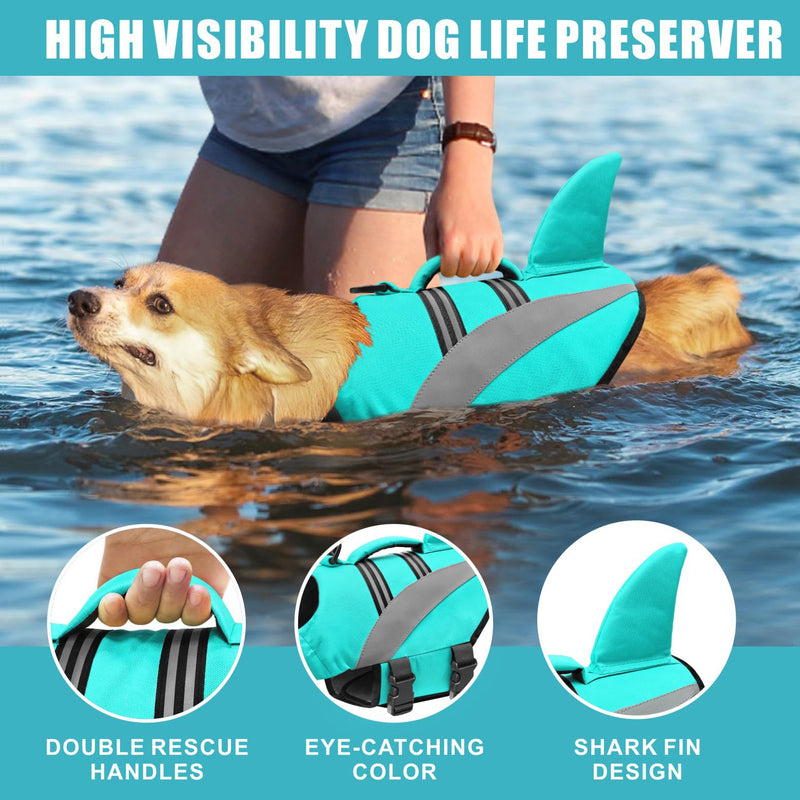 Mosucoirl Dog Life Jacket High Flotation,Shark Dog Lifesavers Floats Coat High Visibility Reflective Pet Safety Vest Swimsuits Small Medium Large Dog Life Vest for Swimming Boating Surfing Kayaking L Blue - PawsPlanet Australia