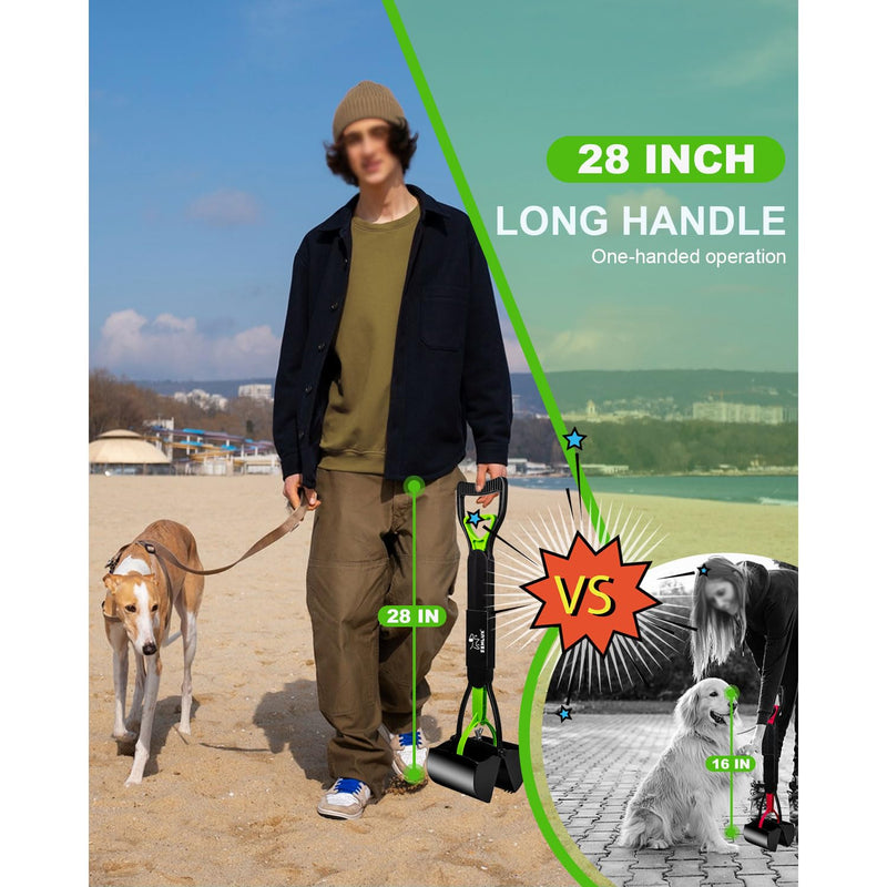 SZHLUX 28" Pooper Scooper, Foldable Dog Pooper Scooper with Unbreakable Material and Durable Spring for Grass and Gravel, Green - PawsPlanet Australia