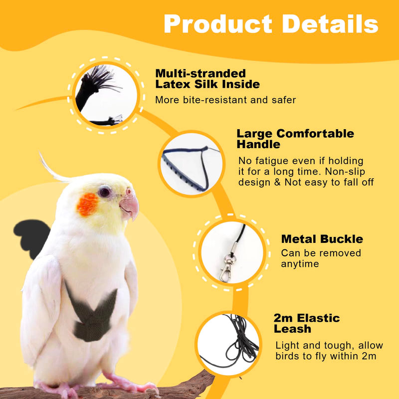 Bird Harness and Leash, Adjustable Outdoor Bird Training Leash with Training Whistle, Parrot Pet Harness Anti-Bite Nylon Rope Chest Harness for Buderigar, Lovebird, Pacific Parrolet (XS)