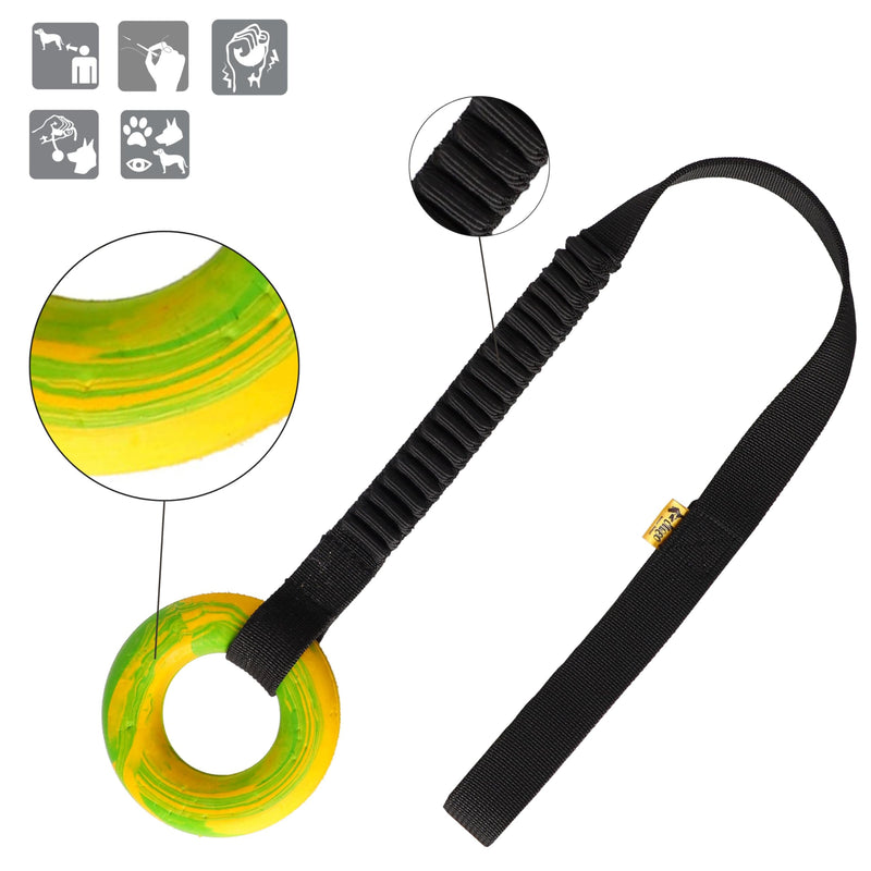 Dingo natural rubber puller for dog tug toy ring with bungee strong shock tugger, long toy for dog training, agility sport, tug of war, handle 24-28in random color 15674 24-28" - PawsPlanet Australia