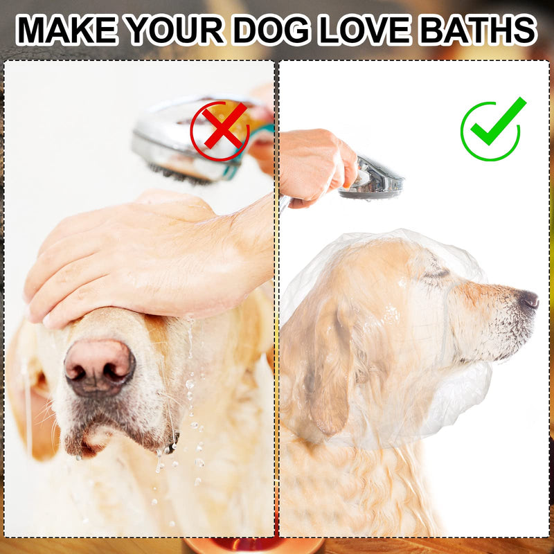 Weewooday 32 Pieces Disposable Pet Shower Caps Plastic Dog Ear Covers for Bathing Dogs Ear Drops Cap Guard Transparent Overhanging Ears Protection for Puppy Kitten Small Pets Bath Shower Rain Water - PawsPlanet Australia