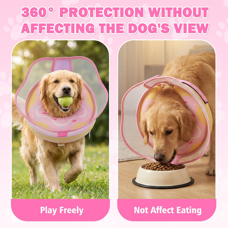 Inflatable Dog Cone Collar with Removable Clear Protective Shield, Soft Pet Recovery E-Collar for Dogs After Surgery, Adjustable Elizabethan Collar to Prevent Licking Biting Scratching (Pink, Large) Pink L (Neck 13"-15")