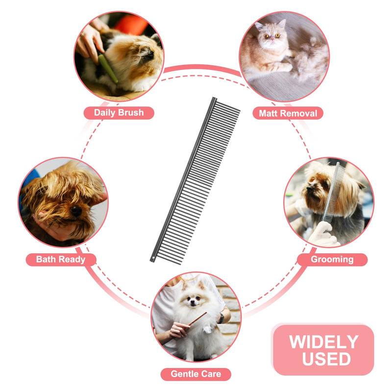 Dog Cat Comb, Pet Combs Stainless Steel Teeth with Rounded Ends for Knots Mats Loose Hair Removal, 6.5/7.5IN (Black Plated, 2 Pack), Grooming Tool Intended for Long Curly Hair Pet Black Plated 6.5/7.5 IN