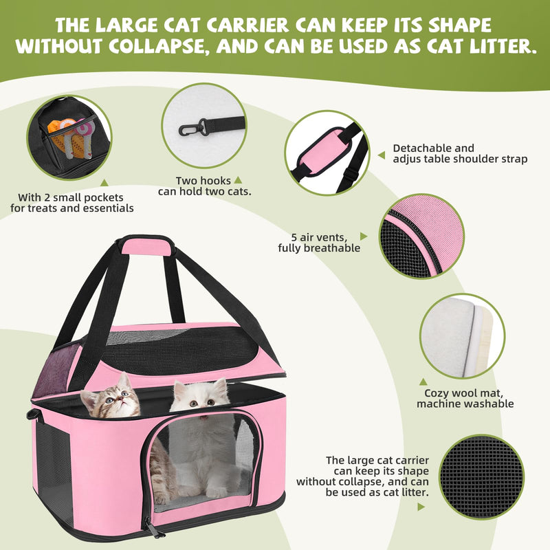 Premium Cat Carrier for Pets Up to 20 Lbs, Cat Travel Bag Soft-Sided Backpack Pet Carriers with Padded Shoulder Strap, Dog Carrier for Small Dogs Puppy Carry Airline Approved, Pink - PawsPlanet Australia