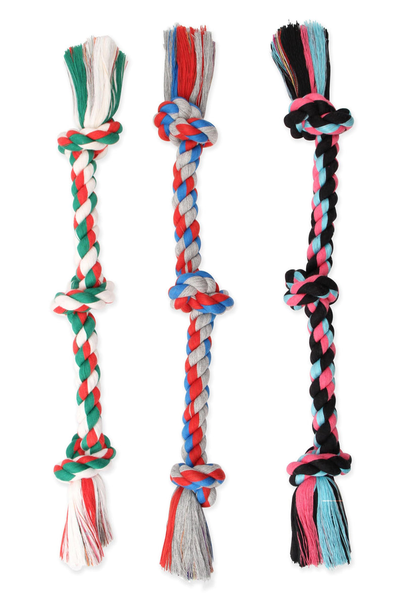 Mammoth Flossy Chews Rope Tug – Premium Cotton-Poly Tug Toy for Dogs – Interactive Rope Toy (Colors May Vary) Medium 20" 3 Knot Dog - PawsPlanet Australia