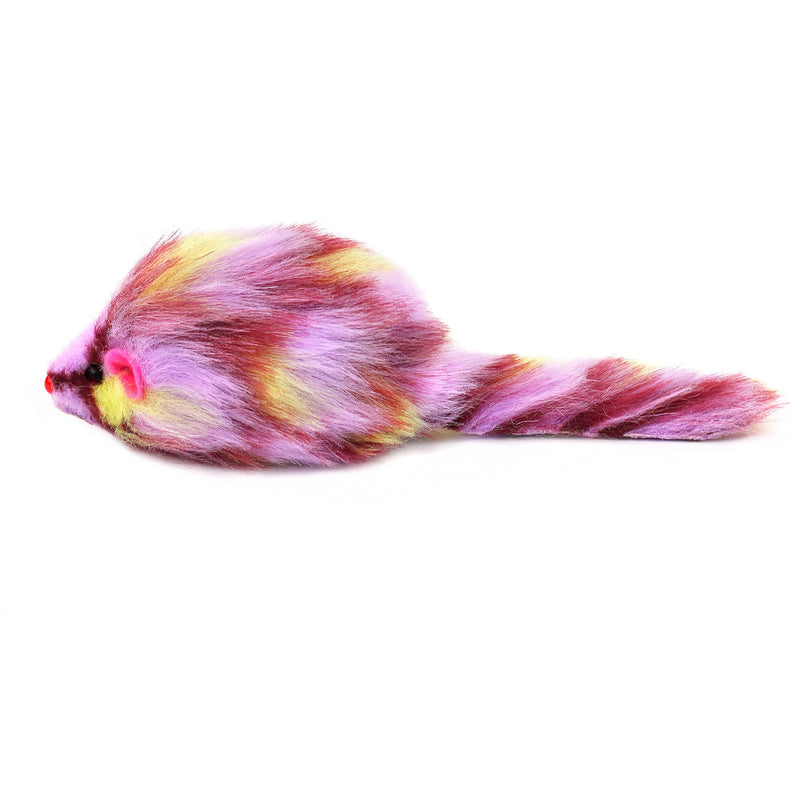 CHIWAVA 6PCS 3.1" Long Haired Furry Mice with Rattle Gradient Color Small Cat Toy Mouse Kitten Interactive Toy