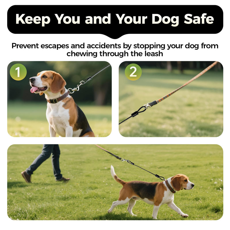 Chew Proof Dog Leash, 2 Pack Metal Cable Lead Collar Extender Non-Tangle Connect Dog Leash for Teething Puppies Small Medium and Large Dogs for Collars and Harnesses (5mm, M) 5mm, M - PawsPlanet Australia