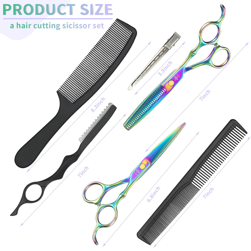 PURPLEBIRD Hair Cutting Scissors Kit, Professional Barber Scissors Hairdressing Shears Set with Stainless Steel Hair Scissor Thinning Scissor for Men Women Pet 10 Pcs Rainbow 10 Pcs Set Rinbow - PawsPlanet Australia