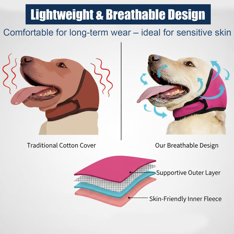 Dog Swim Ear Covers, Waterproof Dog Ear Covers for Grooming, Adjustable Pet Shower Wrap Snood with Noise Protection for Swimming, Bathing, Anxiety Relief (Rose Red, M)
