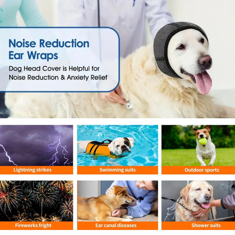 GWAWG Dog Ears Cover with 50 Pcs Pet Cleaner Cotton Buds Comfort Dog Ear Muffs Noise Protection Adjustable Pet Ears Wrap Quiet Waterproof Snood Covers for Bath Grooming Thunder Fireworks (S) S