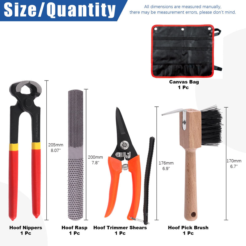 Glarks 5Pcs Professional Farrier Tool Kit, Hoof Nippers Hoof Rasp Hoof Trimming Shears Hoof Brush with Storage Bag Kit, Rasp Hoof Cutter Equestrian Supplies Set for Horses Donkeys Goats Pigs
