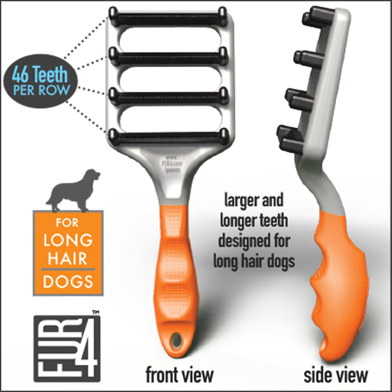 FUR4 deShedding Dog Brush for Long Hair Dogs – Pet Hair Brush with 4 Carbon Fiber Edges – deShedding Tool Removes Loose Fur – Gentle & Effective Dog Grooming Brush for Shedding - PawsPlanet Australia