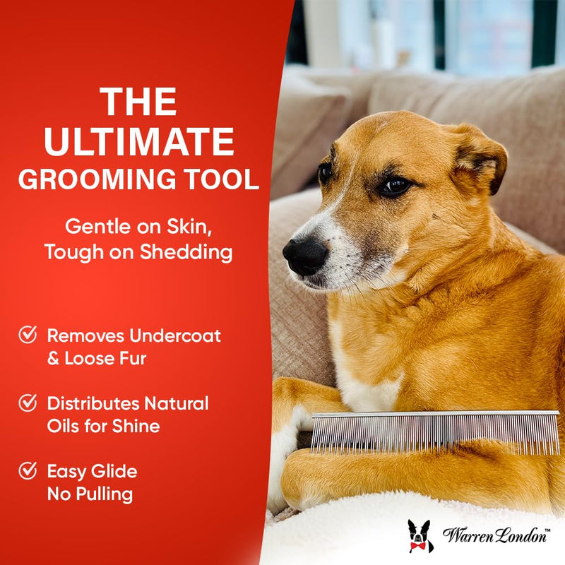 Warren London Carding Pro XL Comb 9in | Copper Grooming Comb with Dual-Length Teeth | Removes Undercoat, Loose Fur, and Dander | Groom like a Professional - PawsPlanet Australia