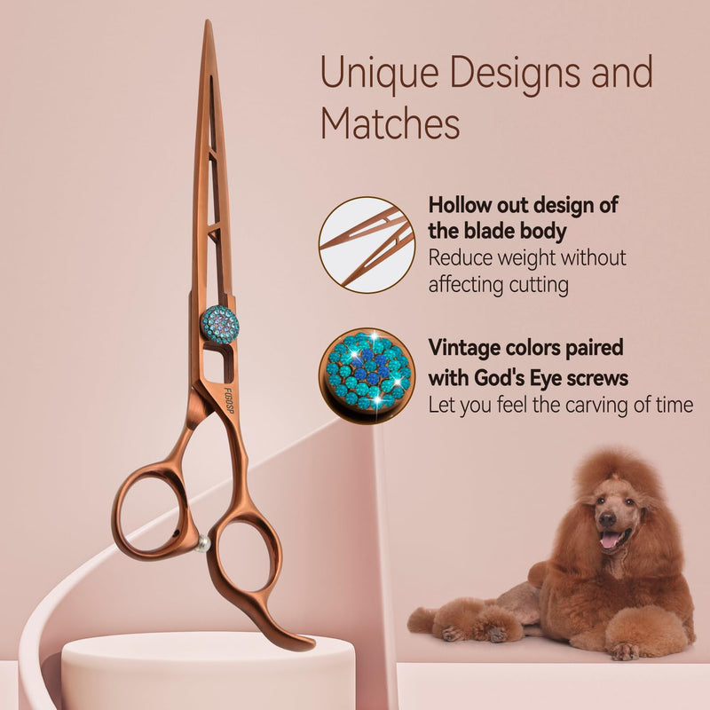 7.0'' Straight Dog Grooming Scissors Professioanl Pet Grooming Shears for Small Dog Cat High Cobalt Alloy Steel Hollow Out Design(7, Chocolate Striaght) Chocolate Straigth Shears 7 inch - PawsPlanet Australia