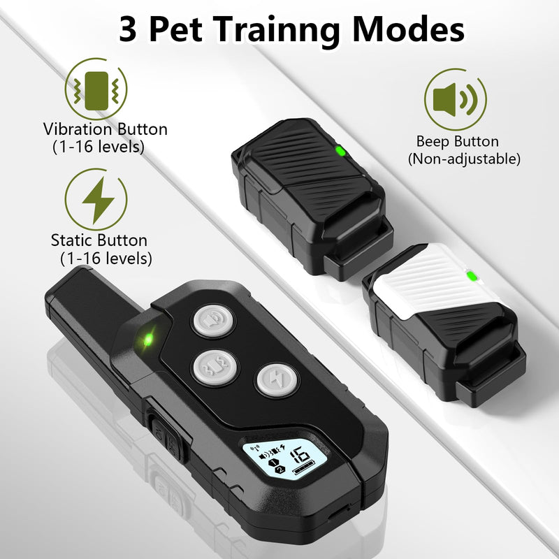 Shock Collar for Dogs, Dog Training Collar with Remote Control for 2 Dogs, 3 Training Modes with Beep, Vibration and Satic, Waterproof, Rechargeable for Large Medium Small Black White - PawsPlanet Australia