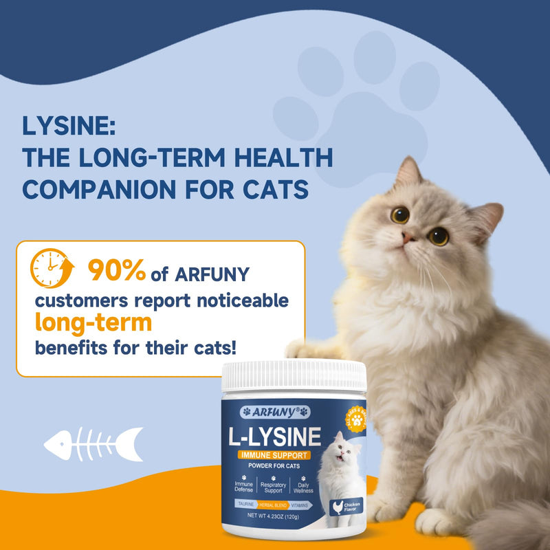 L-Lysine for Cats - Lysine for Cats - Support Immune System, Respiratory, Eye Health - Cat Lysine Powder with Taurine, Herbal Blend, Vitamins - Ease Sneezing, Runny Nose, Watery Eyes - Chicken Flavor
